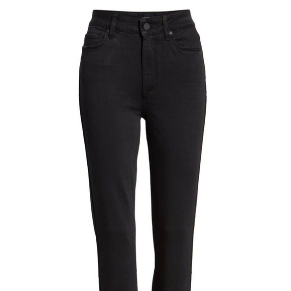 Paige Transcend Hoxton High Waist Chain Stirrup Ankle Peg Jeans Black - Picture 3 of 9